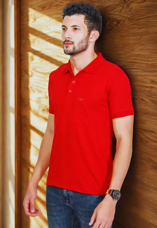 Moments Summer Red Polo T-shirt For Men Half Sleeve , Front Side Pocket
