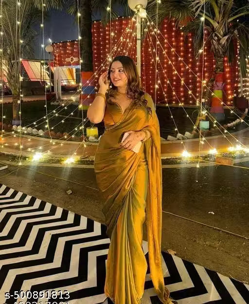M M ETHNICS PRESENTING NEW RICH CHFFORN FENDY SOFT FABRIC ALPNG RICH BORDER LOOK SAREE WITH BLOUSE