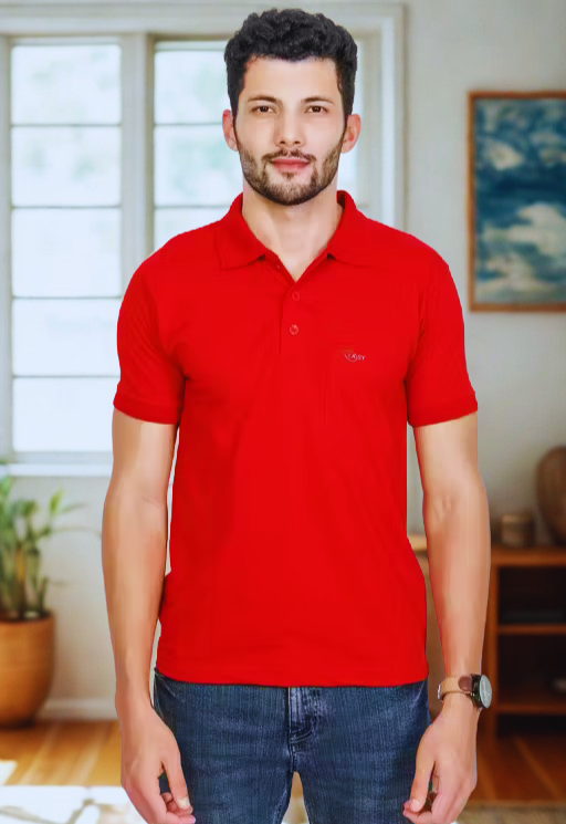 Moments Summer Red Polo T-shirt For Men Half Sleeve , Front Side Pocket