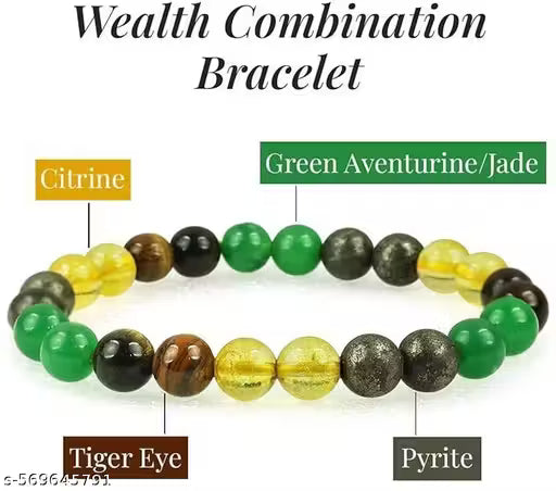 Money Magnet Bracelet Pyrite, Green Aventurine, Citrine, Hematite, Clear Quartz, Green Tiger Eye, Tiger Eye, Amethyst Crystal Healing Natural Stone Gemstone Bracelet Beaded Bracelet for Men & Women, Bead Size 8 mm, Color Multi
